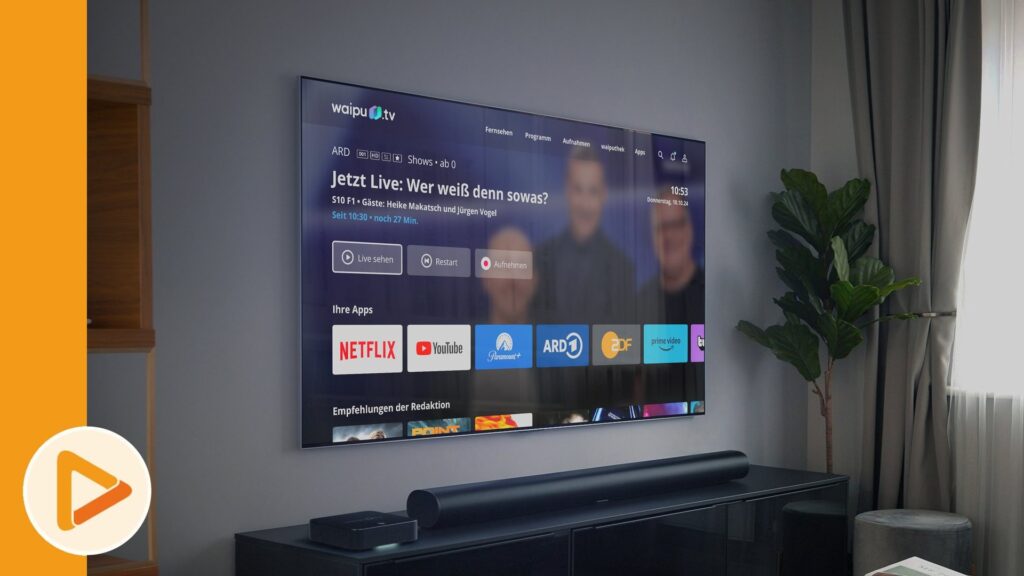 Waipu TV auf dem Fernseher im Wohnzimmer